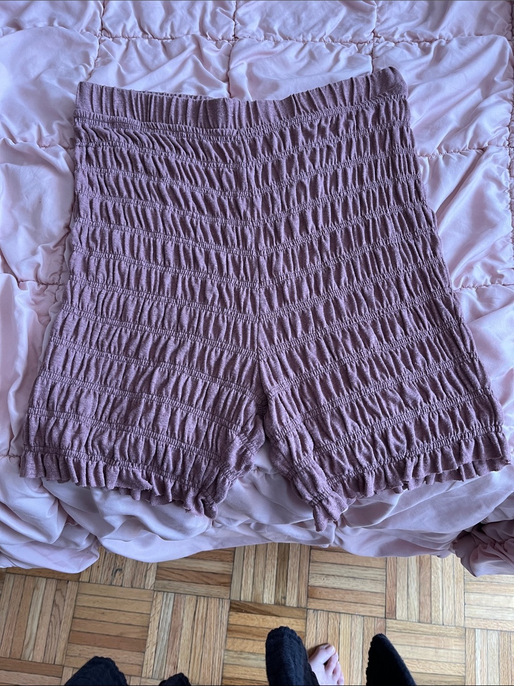 Free People Smocked High-Waist Shorts in Dusty Mauve